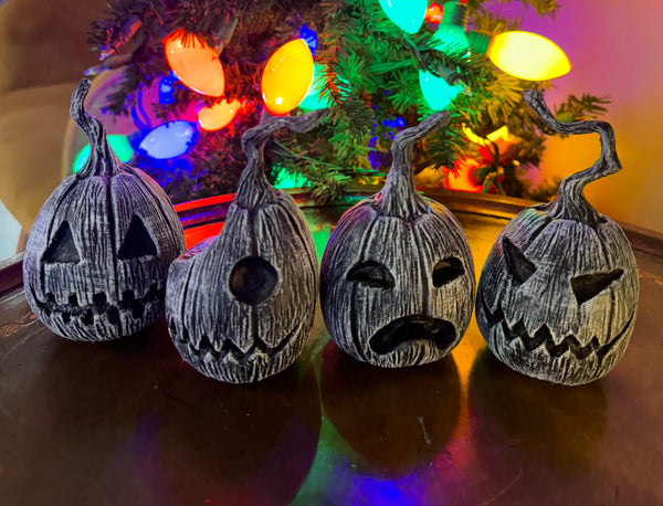 Set of 4 Logo Pumpkin Ornaments Display