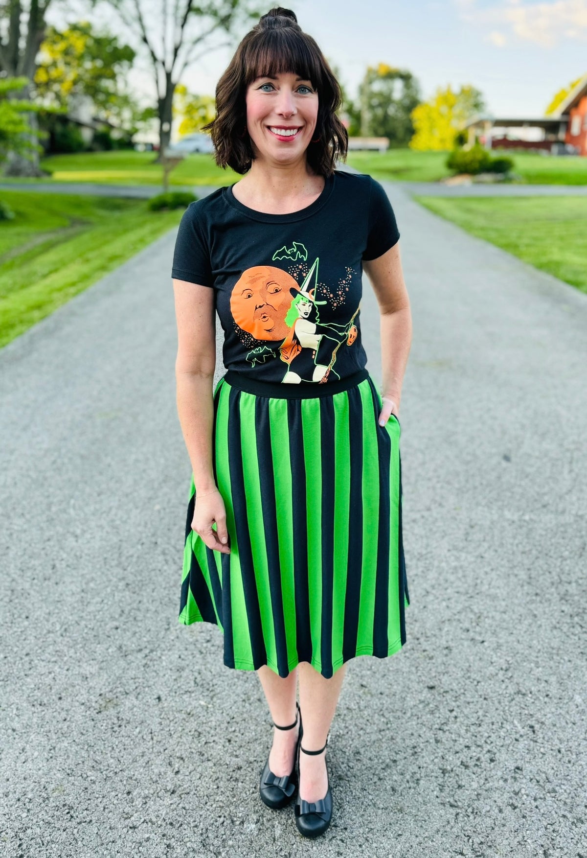 Black Green Stripe Halloween Short Skirt XXL