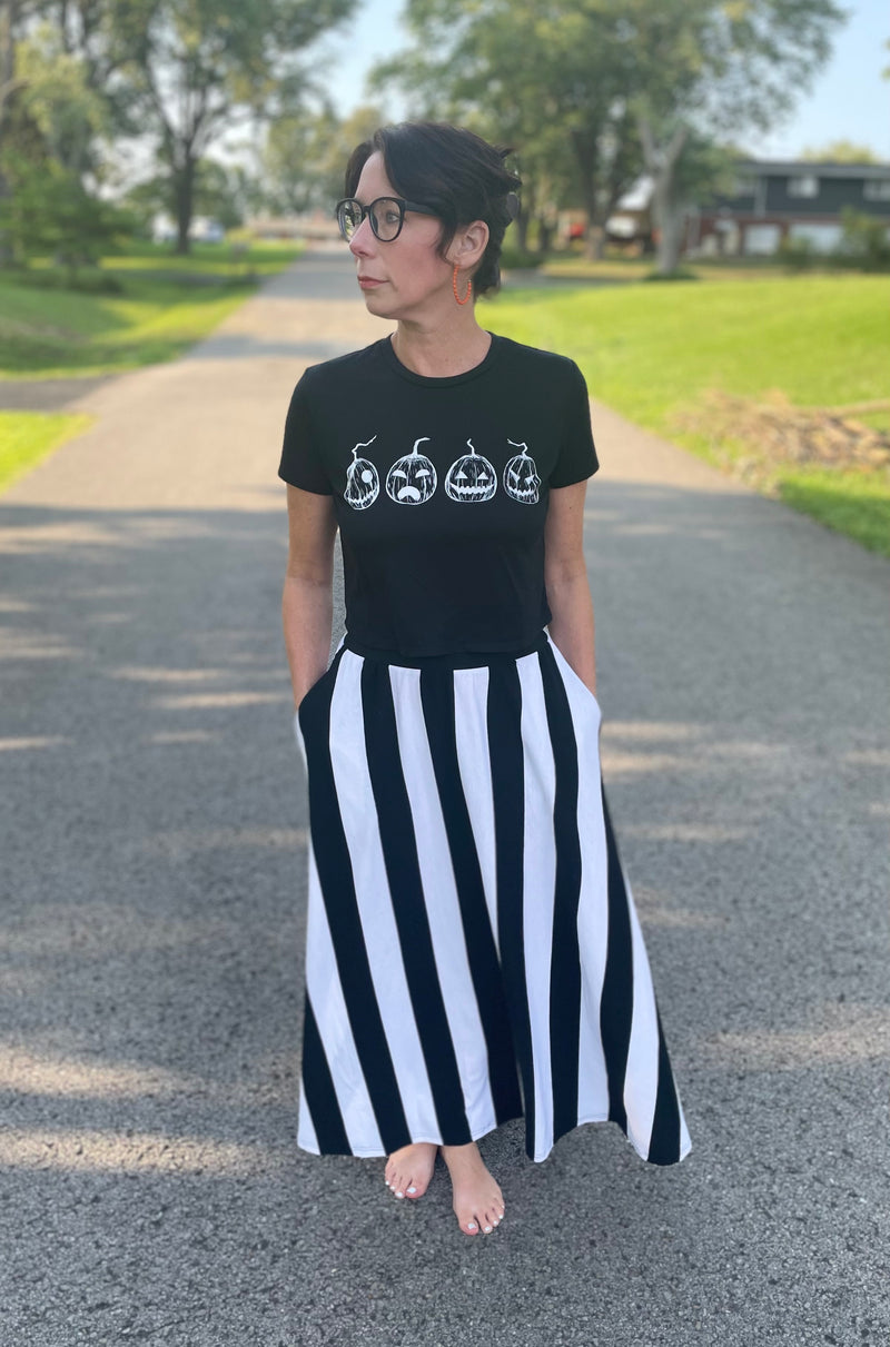 Black/White Stripe Halloween Skirt (SHIPS JUNE 5)